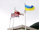 Flag of Ukraine flies from No 6 Convent Place